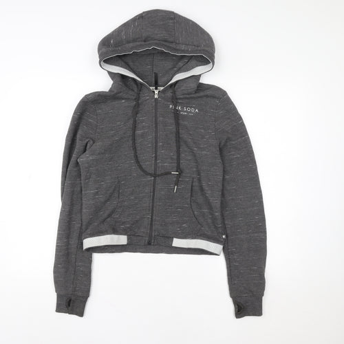 Pink Soda Sport Women's Grey Full Zip Hoodie UK 10 Polyester Cotton Blend