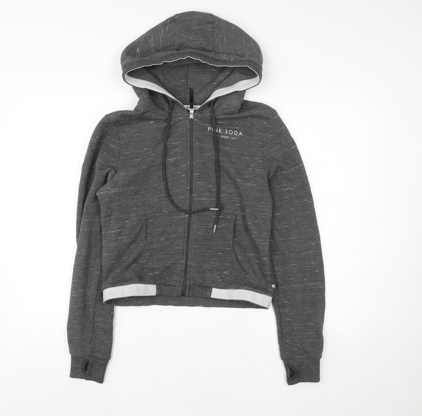 Pink Soda Sport Women's Grey Full Zip Hoodie UK 10 Polyester Cotton Blend