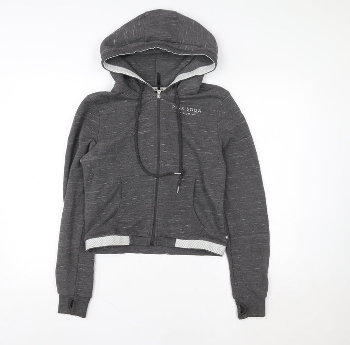 Pink Soda Sport Women's Grey Full Zip Hoodie UK 10 Polyester Cotton Blend