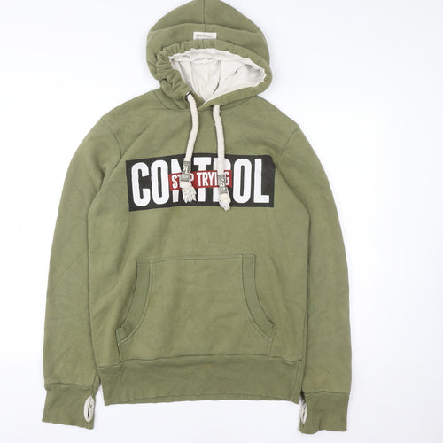 Plus Eighteen Men's Green Pullover Hoodie L Graphic Print Cotton Blend