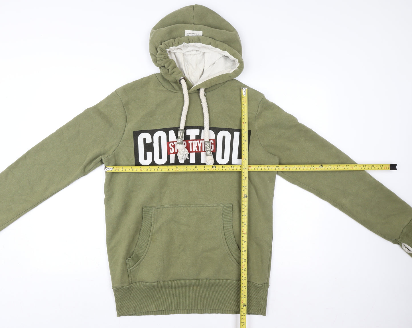 Plus Eighteen Men's Green Pullover Hoodie L Graphic Print Cotton Blend