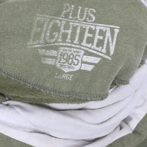 Plus Eighteen Men's Green Pullover Hoodie L Graphic Print Cotton Blend