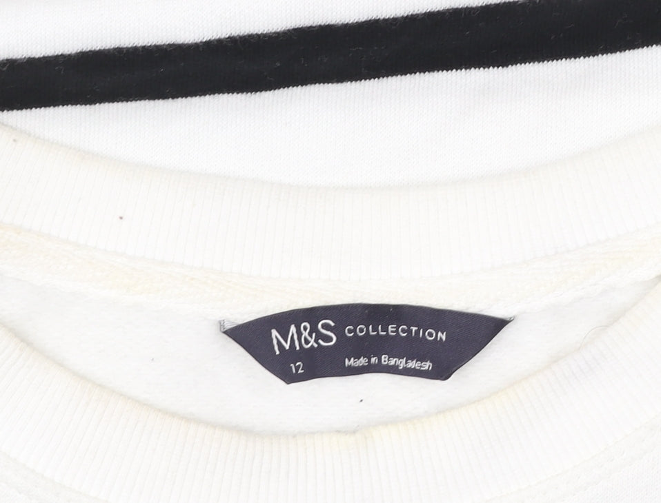 Marks and Spencer Womens White Black Striped Sweatshirt Size 12