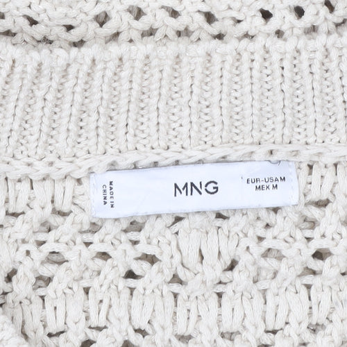 MNG Women Beige Open Knit V-Neck Cotton Jumper Size M