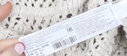 MNG Women Beige Open Knit V-Neck Cotton Jumper Size M