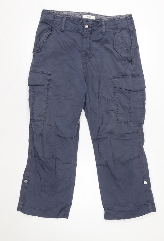 Marks and Spencer Womens Blue Cargo Trousers Size 14 Short Cotton Blend