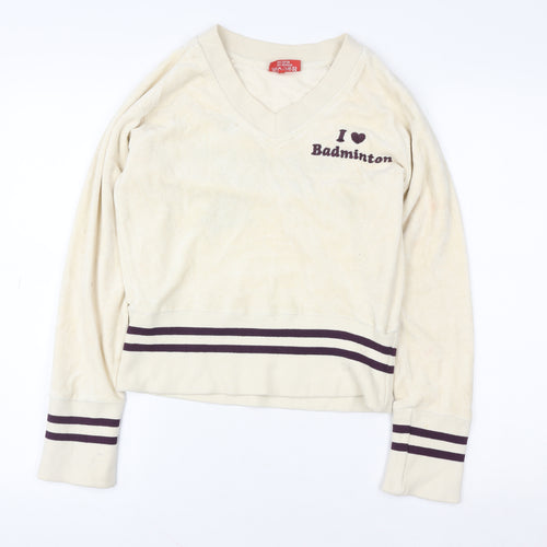 Soochi Women Beige V-Neck Pullover Sweatshirt Size 2 Cotton Blend