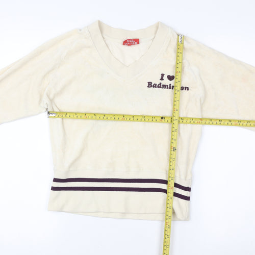 Soochi Women Beige V-Neck Pullover Sweatshirt Size 2 Cotton Blend