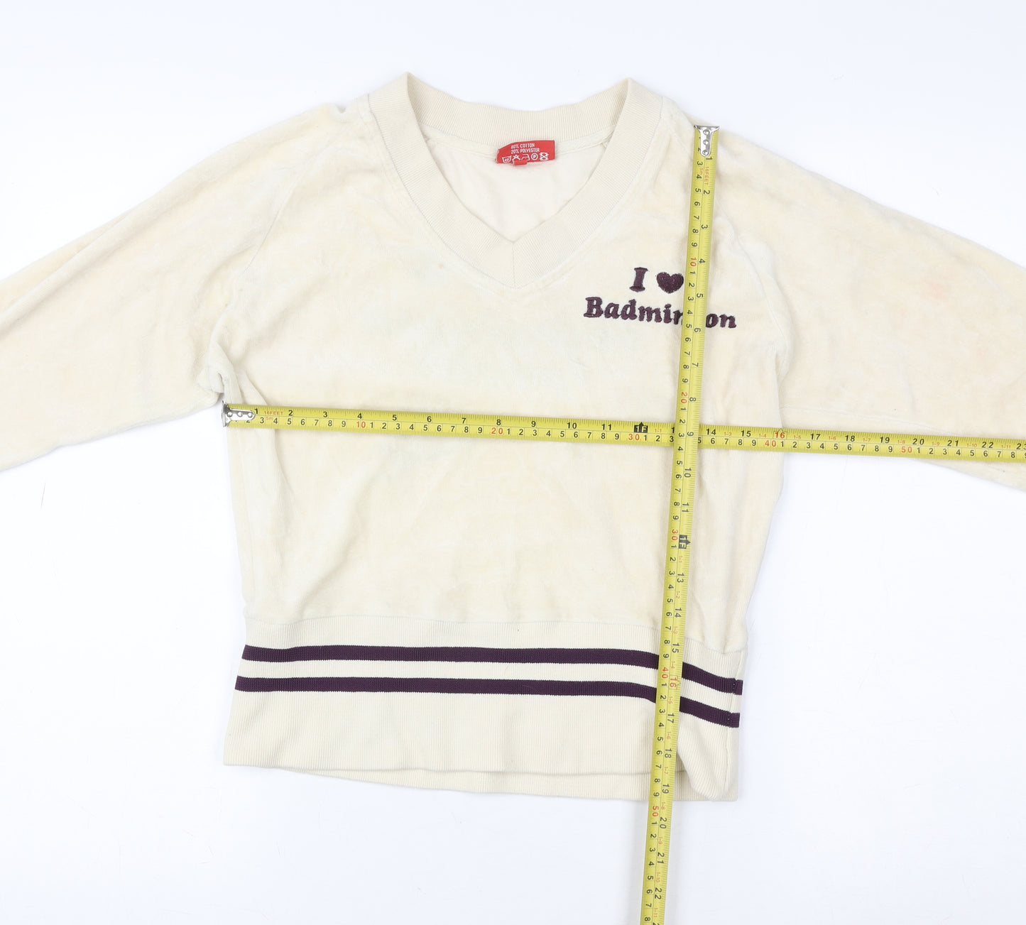 Soochi Women Beige V-Neck Pullover Sweatshirt Size 2 Cotton Blend
