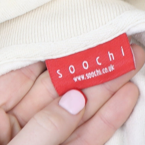Soochi Women Beige V-Neck Pullover Sweatshirt Size 2 Cotton Blend