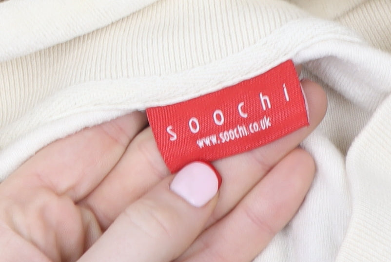 Soochi Women Beige V-Neck Pullover Sweatshirt Size 2 Cotton Blend