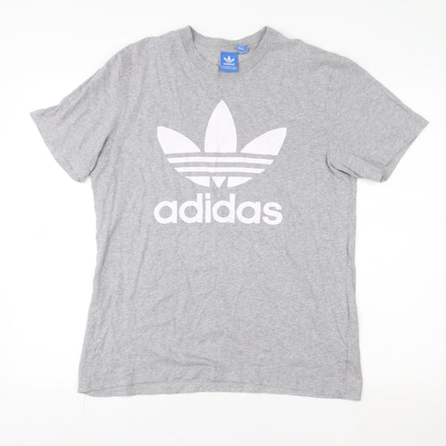 Adidas Men's Grey Trefoil Logo T-Shirt Size M Short Sleeve