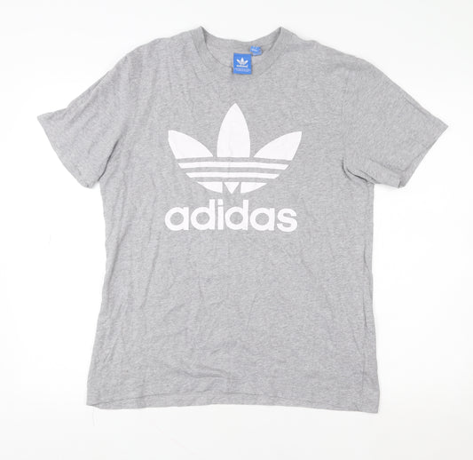 Adidas Men's Grey Trefoil Logo T-Shirt Size M Short Sleeve