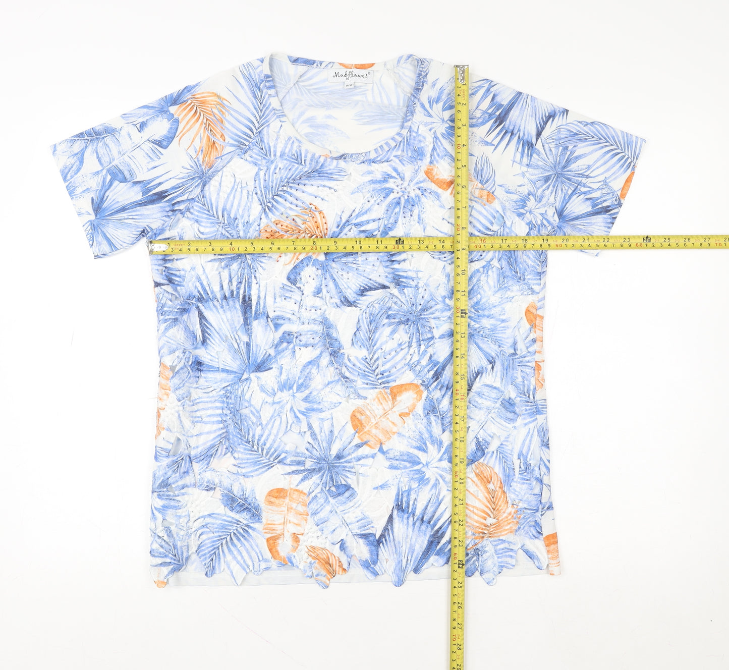 Mudflower Women's Multicoloured Tropical Short Sleeve T-Shirt S