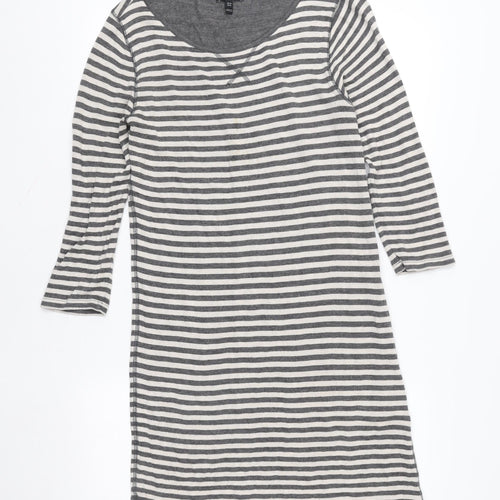 Baukjen Womens Grey White Striped Cotton Scoop Neck 3/4 Sleeve T-Shirt Size 12