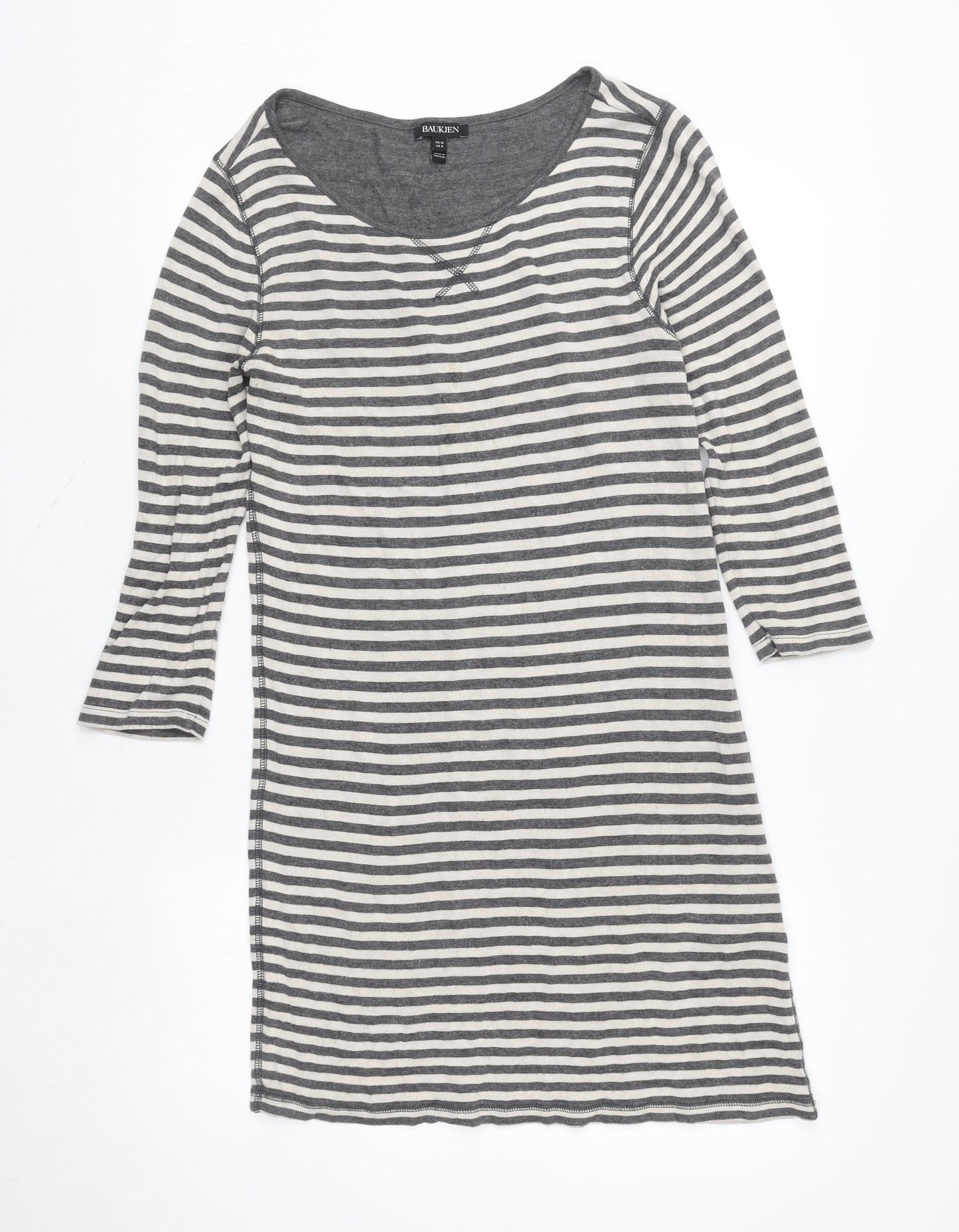 Baukjen Womens Grey White Striped Cotton Scoop Neck 3/4 Sleeve T-Shirt Size 12