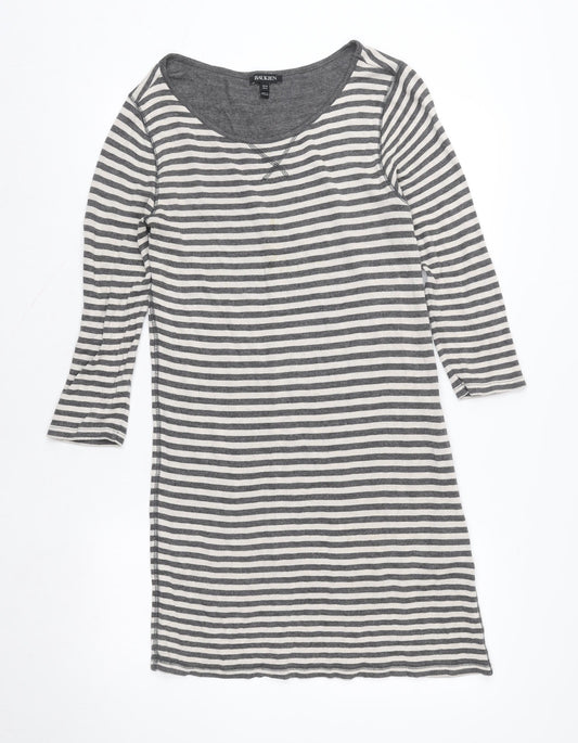 Baukjen Womens Grey White Striped Cotton Scoop Neck 3/4 Sleeve T-Shirt Size 12