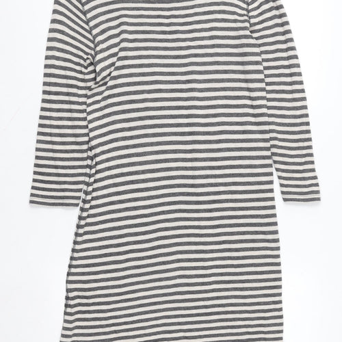 Baukjen Womens Grey White Striped Cotton Scoop Neck 3/4 Sleeve T-Shirt Size 12