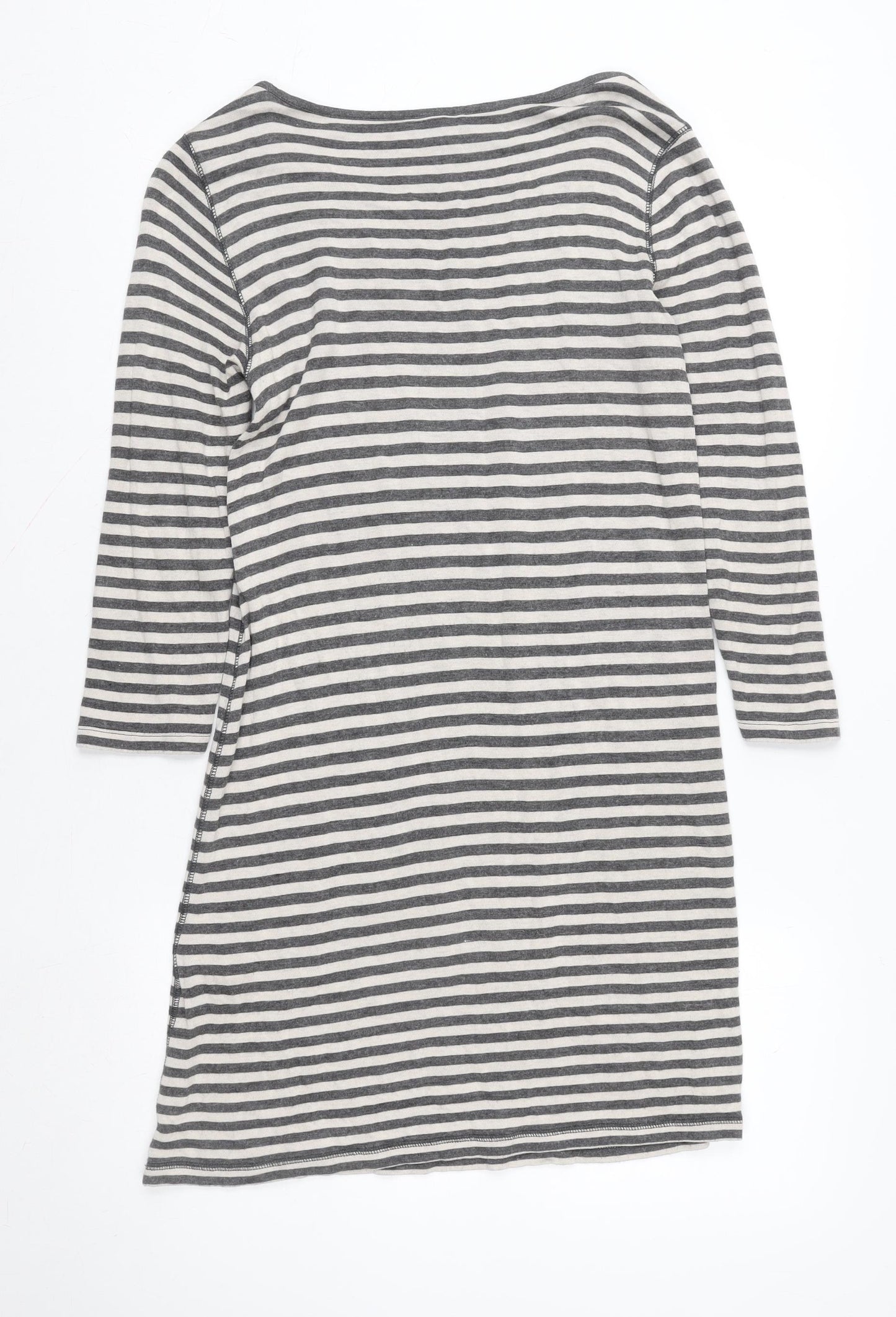 Baukjen Womens Grey White Striped Cotton Scoop Neck 3/4 Sleeve T-Shirt Size 12