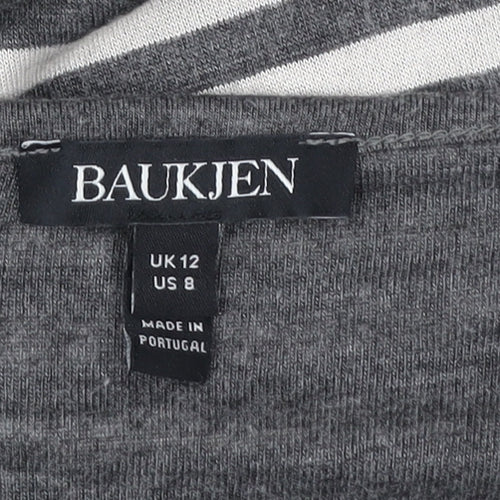 Baukjen Womens Grey White Striped Cotton Scoop Neck 3/4 Sleeve T-Shirt Size 12