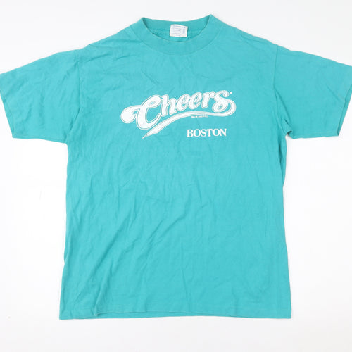 Vintage Tee Jays Women's Blue Cheers Boston 90s Cotton T-Shirt L