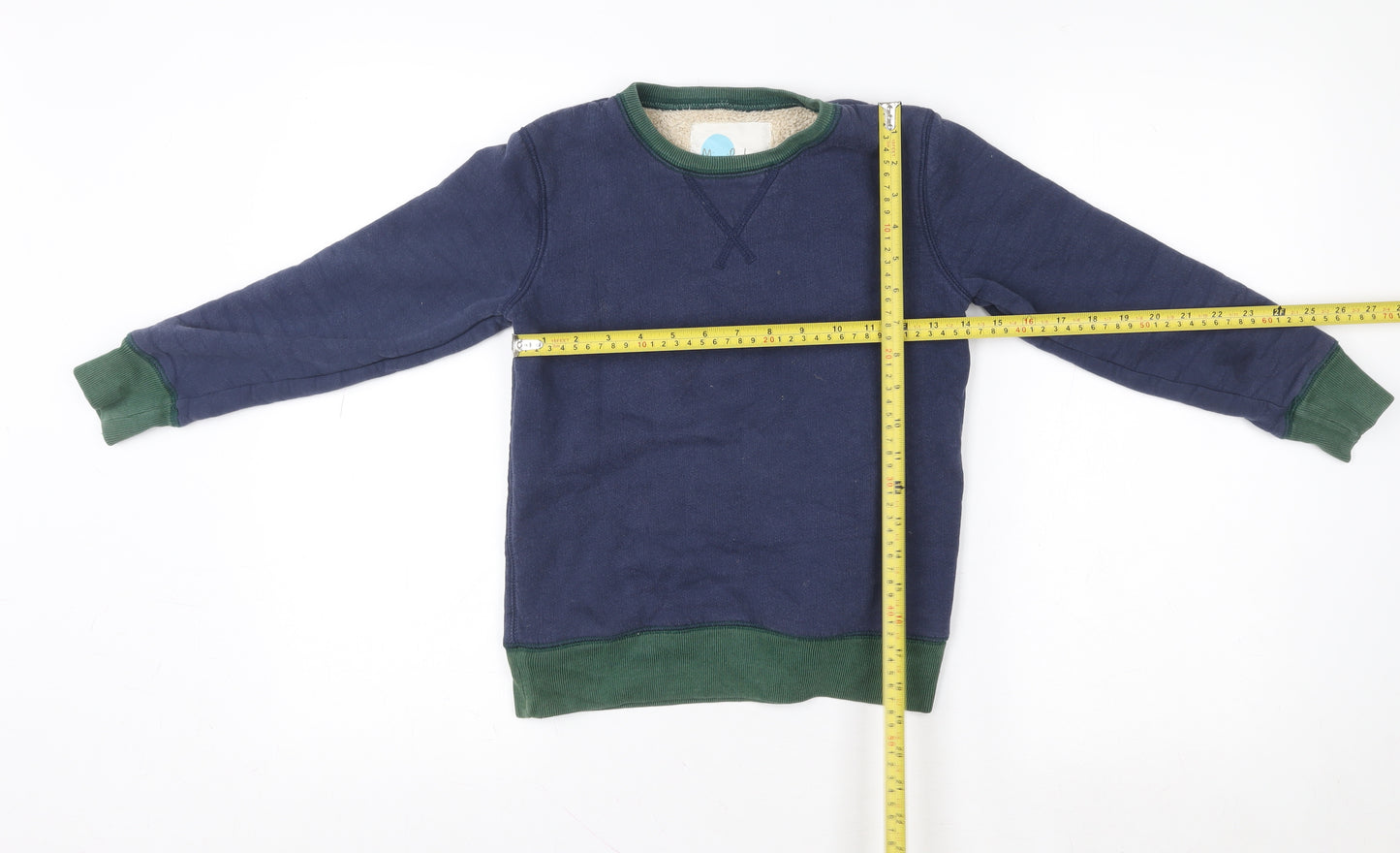 Mini Boden Boys Blue Green Sweatshirt 8-9 Years Fleece Lined Pullover