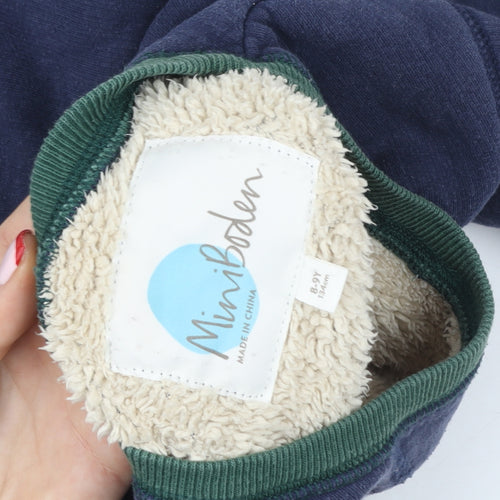 Mini Boden Boys Blue Green Sweatshirt 8-9 Years Fleece Lined Pullover