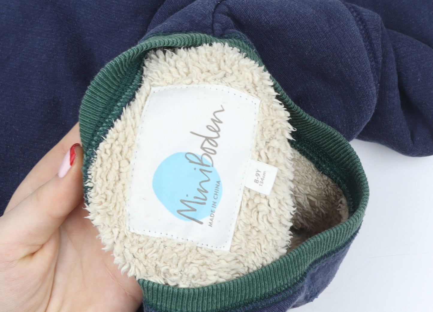 Mini Boden Boys Blue Green Sweatshirt 8-9 Years Fleece Lined Pullover