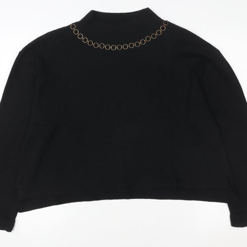 River Island Women Black L Chain Detail Mock Neck Pullover Jumper