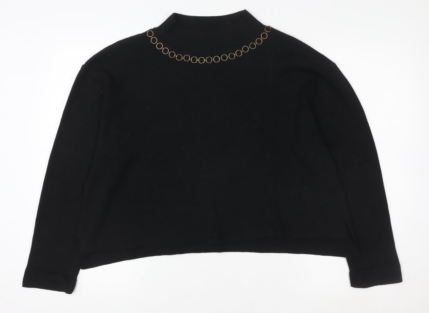 River Island Women Black L Chain Detail Mock Neck Pullover Jumper