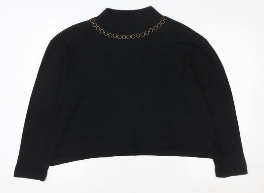 River Island Women Black L Chain Detail Mock Neck Pullover Jumper