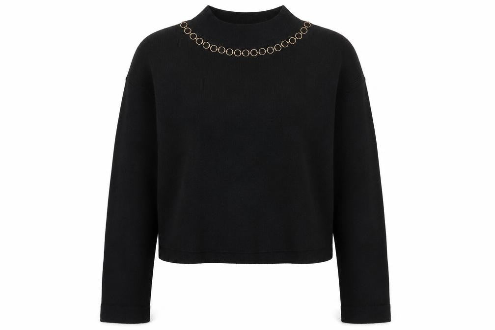 Front view of River Island Women Black L Chain Detail Mock Neck jumper