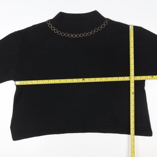 River Island Women Black L Chain Detail Mock Neck Pullover Jumper