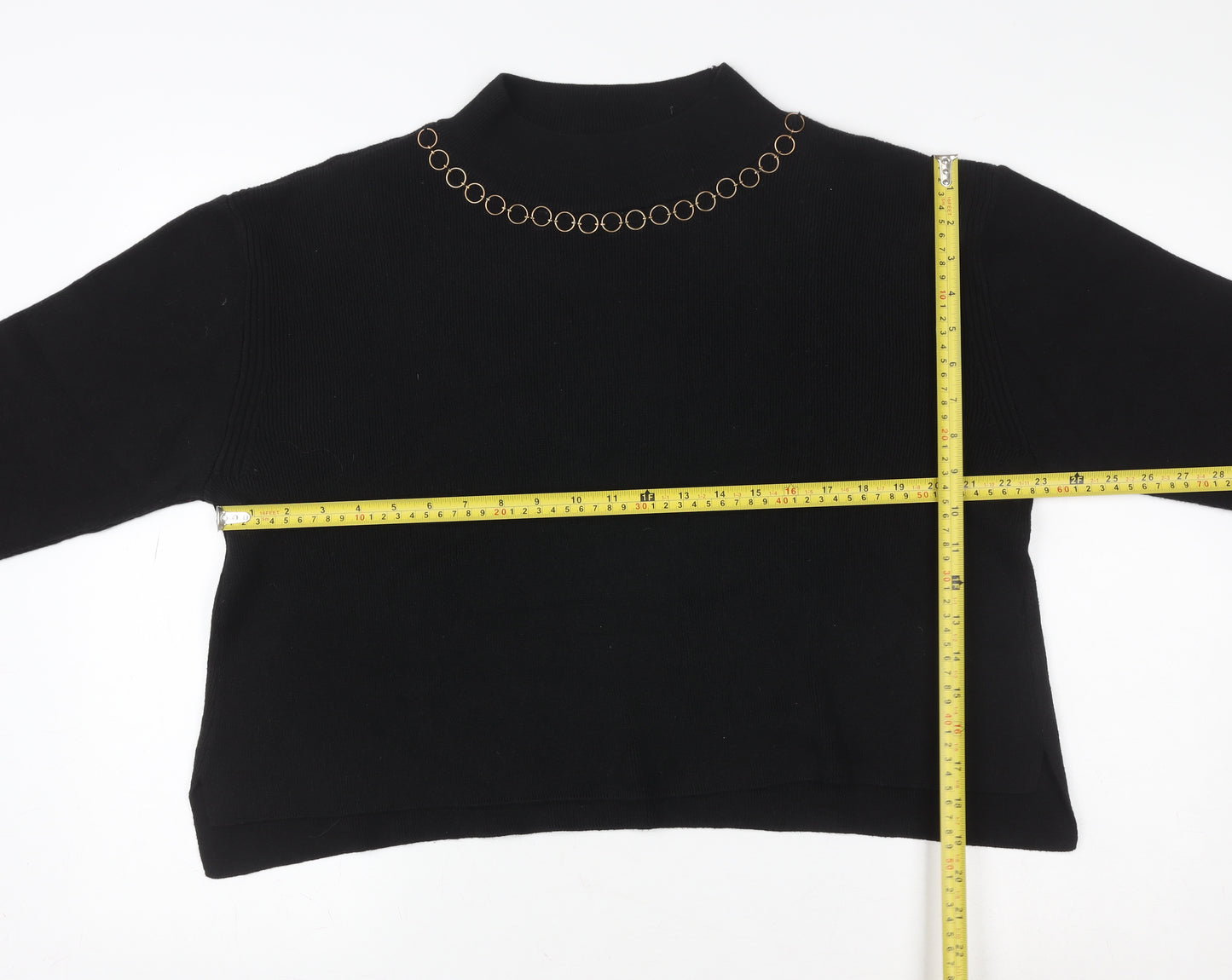 River Island Women Black L Chain Detail Mock Neck Pullover Jumper