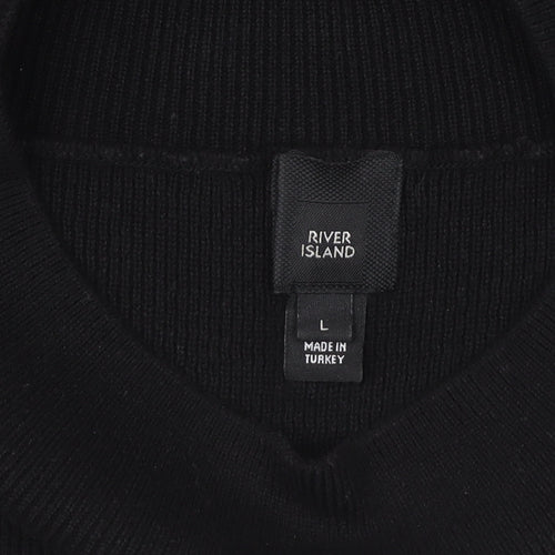 River Island Women Black L Chain Detail Mock Neck Pullover Jumper