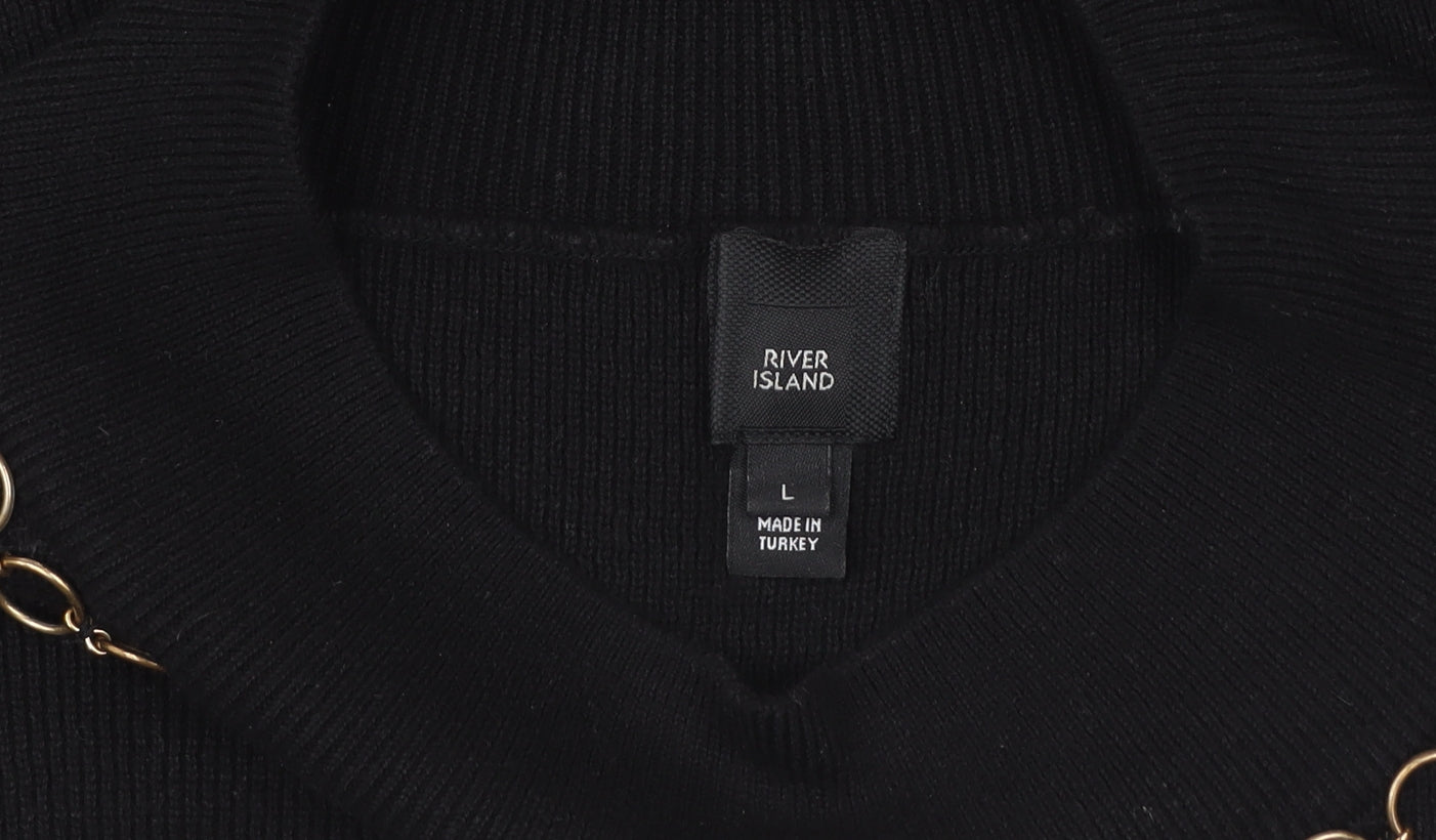 River Island Women Black L Chain Detail Mock Neck Pullover Jumper