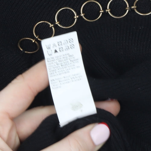 River Island Women Black L Chain Detail Mock Neck Pullover Jumper