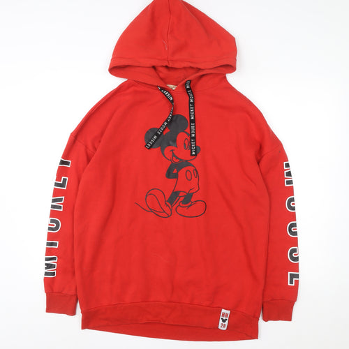 Disney Mickey Mouse Red Hoodie Women S 10/12 Pullover Cotton Graphic