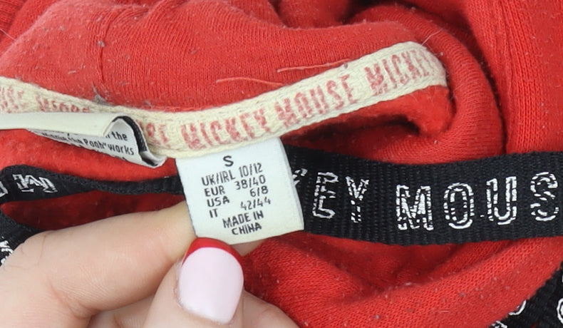 Disney Mickey Mouse Red Hoodie Women S 10/12 Pullover Cotton Graphic