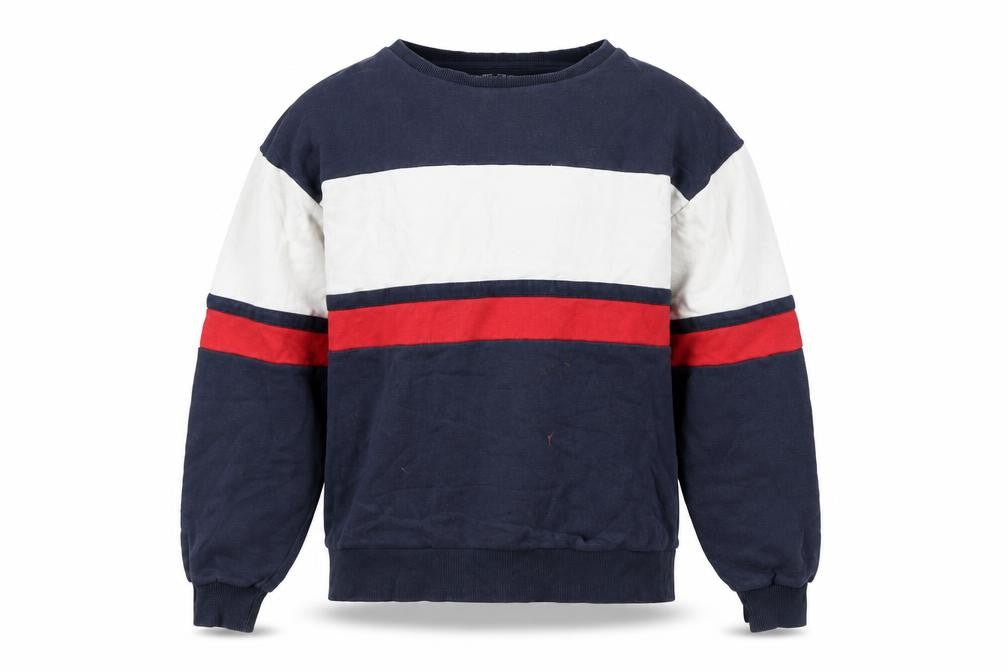 Front view of Urban Outfitters Men's Blue Striped Pullover Sweatshirt, size S