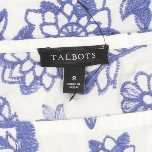 Talbots Women’s White Blue Embroidered Floral Cotton Tunic Blouse Size 12