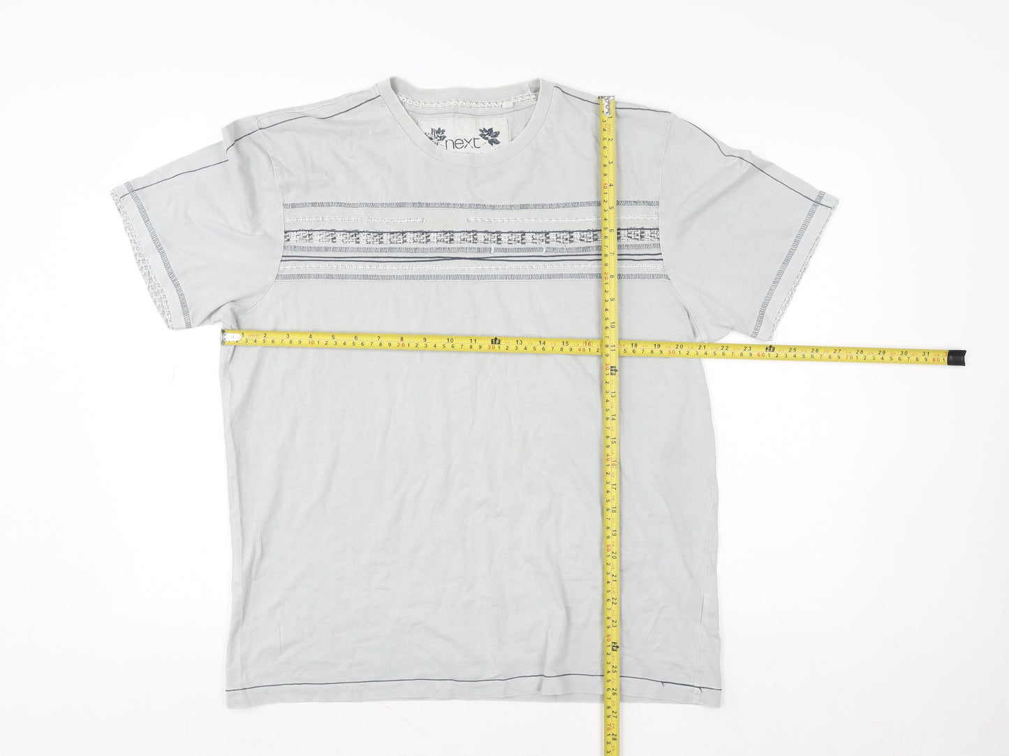 Next Women Grey Cotton Basic Short Sleeve T-Shirt Size L