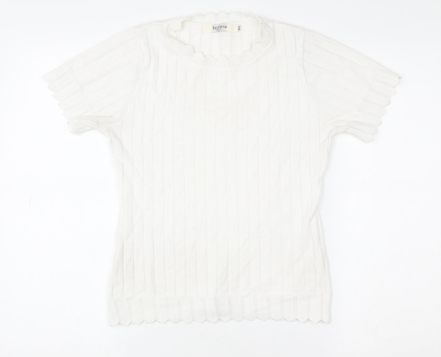 By Clara Women’s White Knit Short Sleeve Top M Cotton Blend