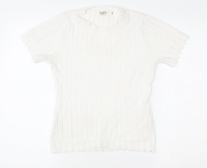 By Clara Women’s White Knit Short Sleeve Top M Cotton Blend