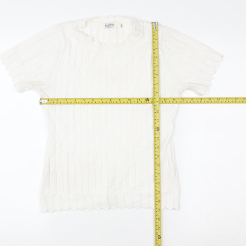 By Clara Women’s White Knit Short Sleeve Top M Cotton Blend