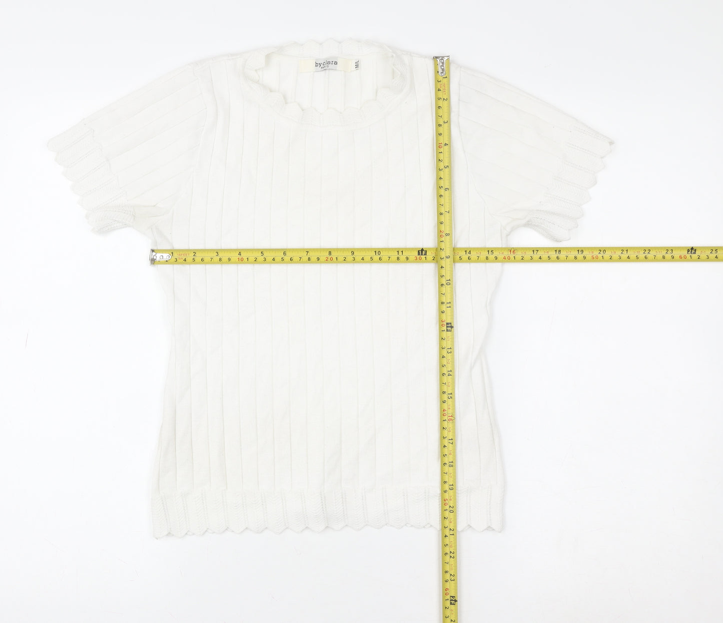 By Clara Women’s White Knit Short Sleeve Top M Cotton Blend