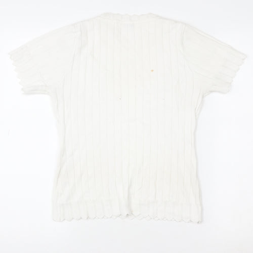 By Clara Women’s White Knit Short Sleeve Top M Cotton Blend