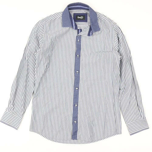 E-IGHT Boys Blue Striped Button-Up Long Sleeve Shirt Age 10-11