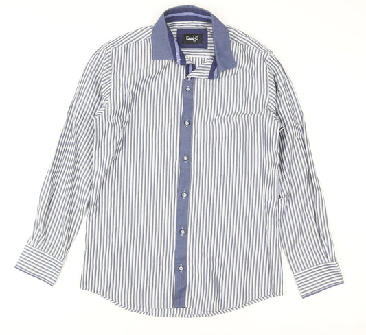 E-IGHT Boys Blue Striped Button-Up Long Sleeve Shirt Age 10-11