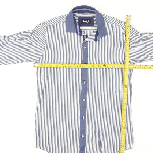 E-IGHT Boys Blue Striped Button-Up Long Sleeve Shirt Age 10-11